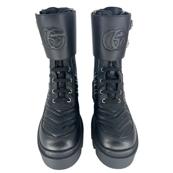 Gucci Frances Quilted Leather Combat Boots in Black - Picture 9 of 16